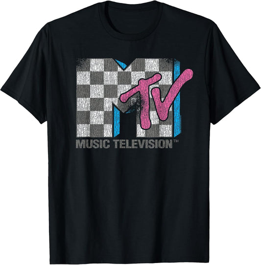 Distressed Vintage Checkerboard Logo Music Television T-Shirt