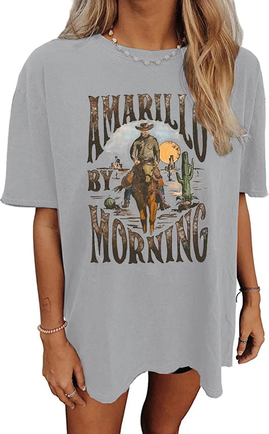 Oversized Western Rodeo Graphic Tee Short Sleeve Women Vintage Rodeo T-Shirt Casual Country Music Tee Top