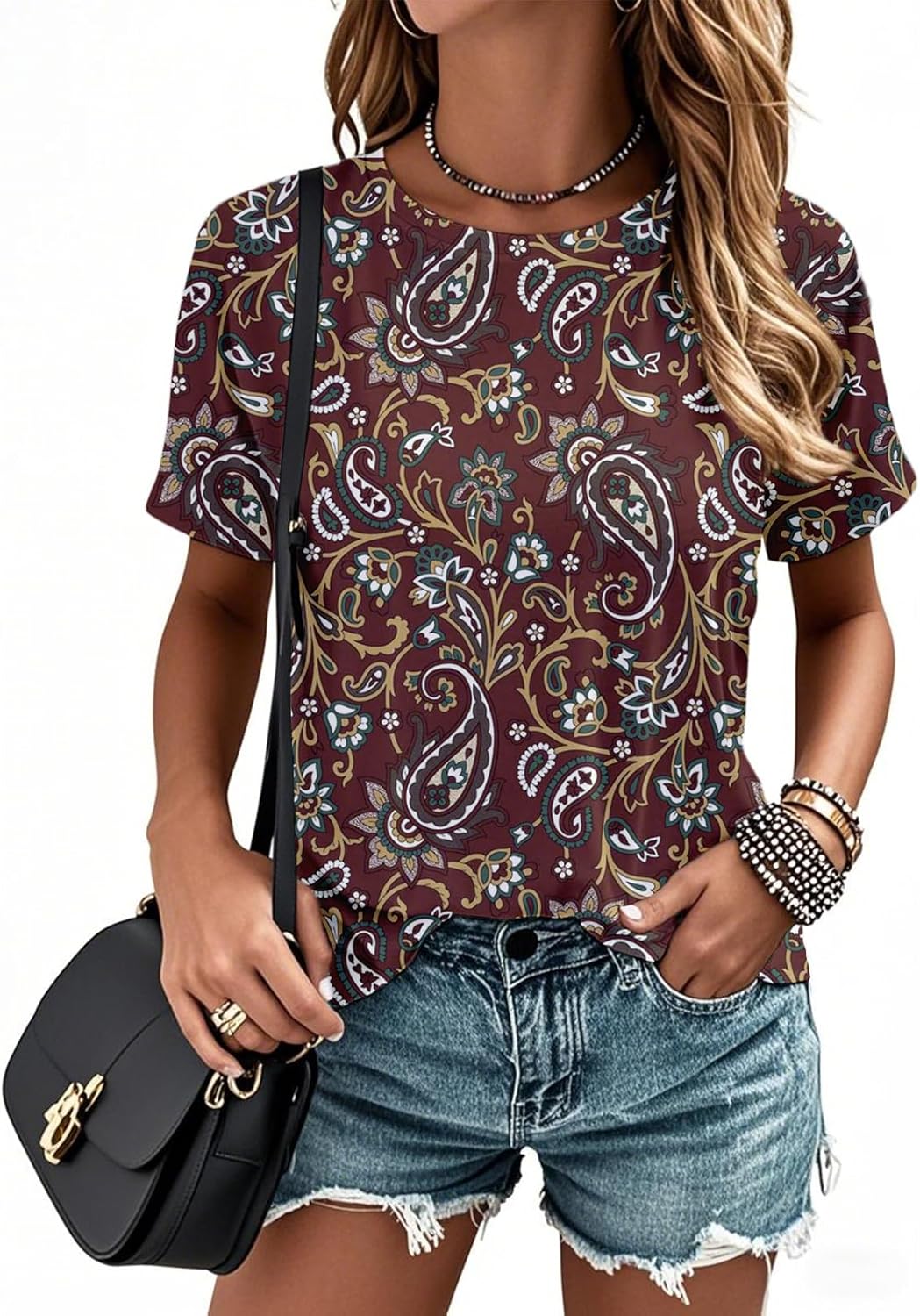 Womens Retro Graphic T Shirts - Crewneck Short Sleeve Graphic Tees,Retro All-Over Print Basic Top for Dating Travel Vacation