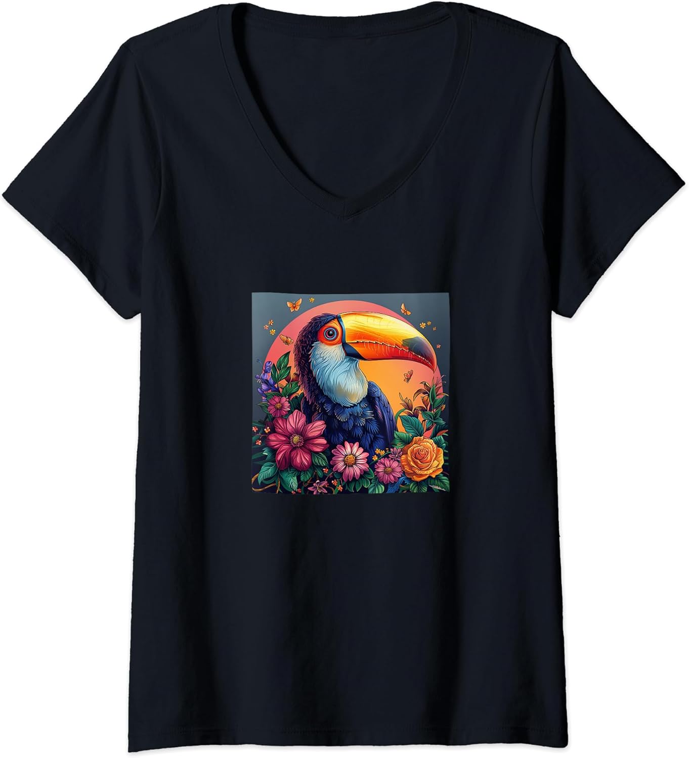 Toucan With Flowers Around Boho Style Merch