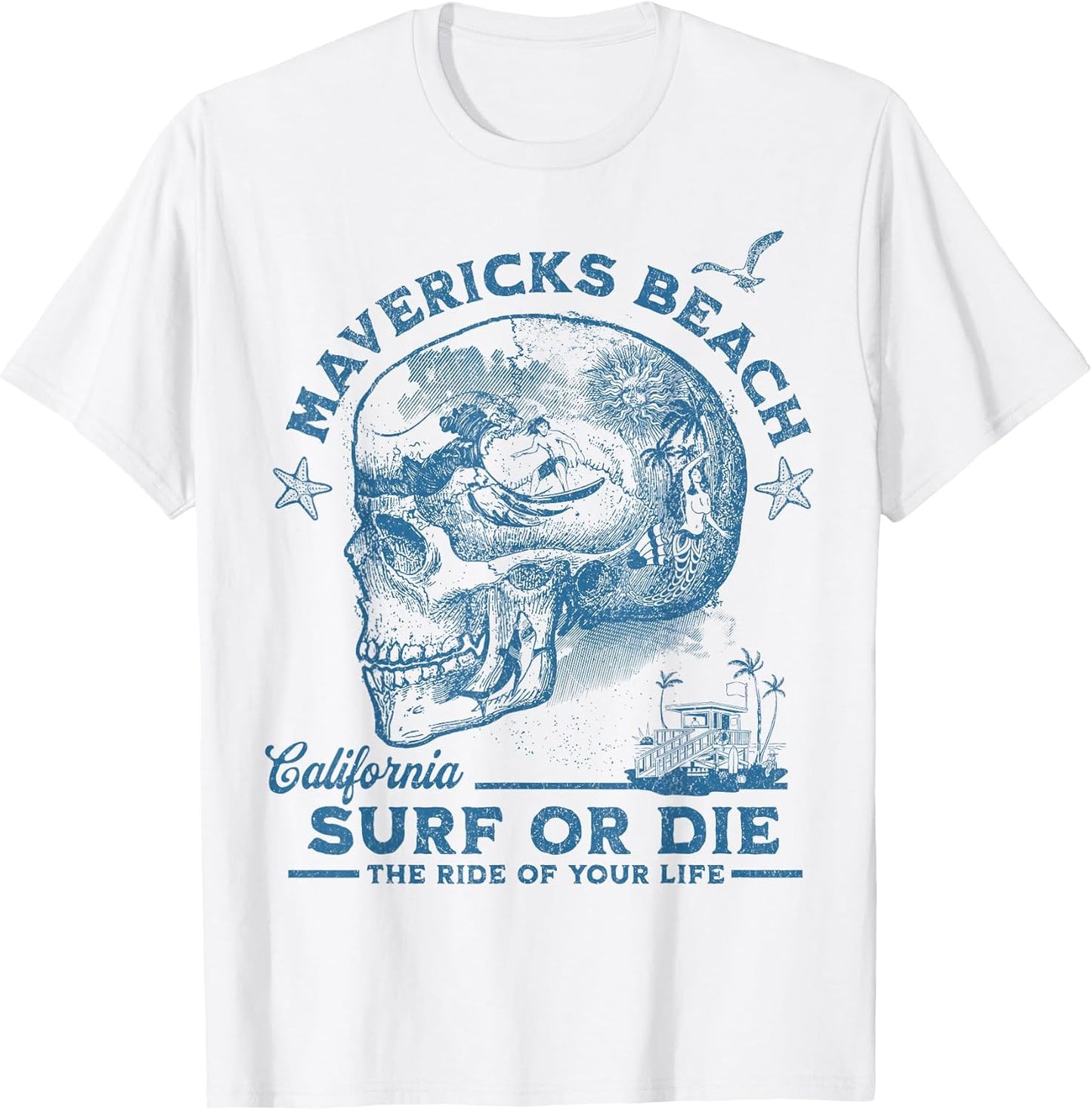 Surfer Skull Graphic Surf Or Die Vintage Wave Ride