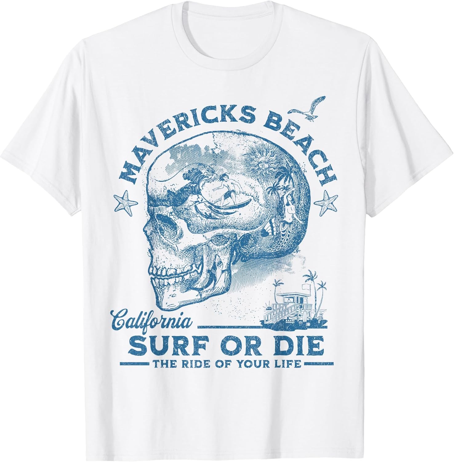 Surfer Skull Graphic Surf Or Die Vintage Wave Ride