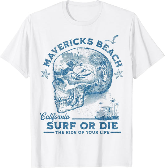 Surfer Skull Graphic Surf Or Die Vintage Wave Ride