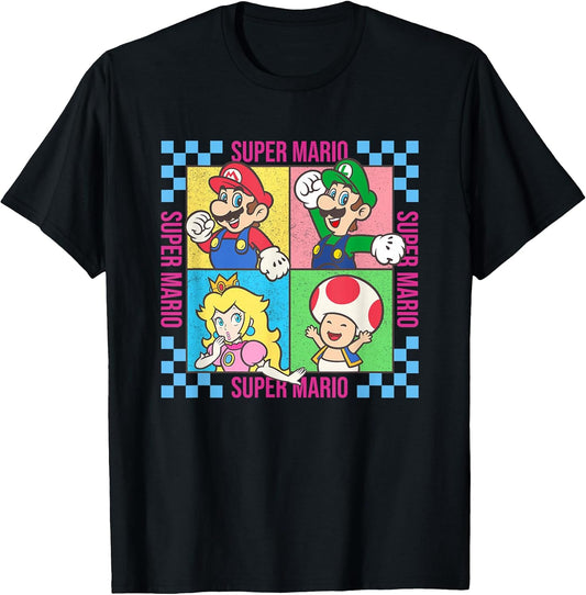 Neon Pastel Checkerboard Frame Group Shot T-Shirt