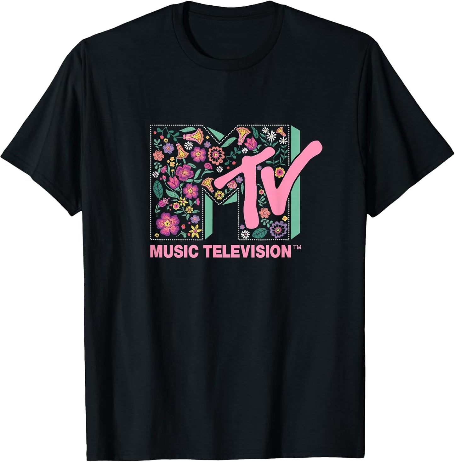 Floral Vintage Embroidery Style Logo Fill T-Shirt