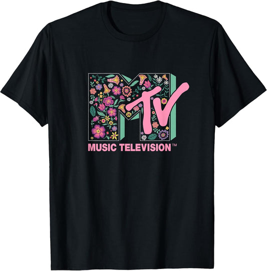 Floral Vintage Embroidery Style Logo Fill T-Shirt