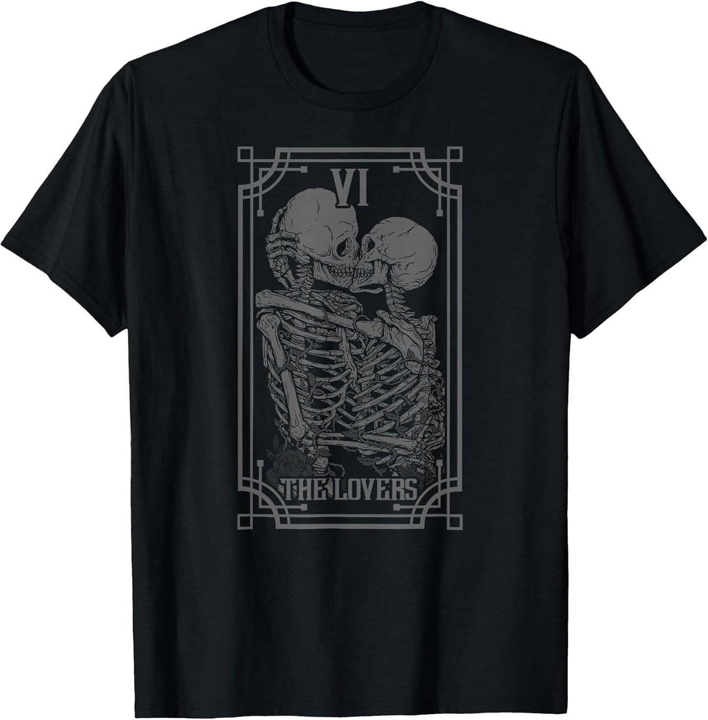 The Lovers Tarot Card Goth Skull Halloween Gothic Occult T-Shirt