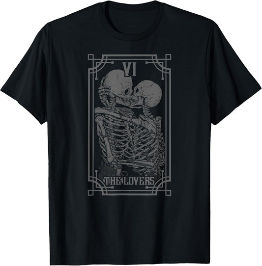 The Lovers Tarot Card Goth Skull Halloween Gothic Occult T-Shirt