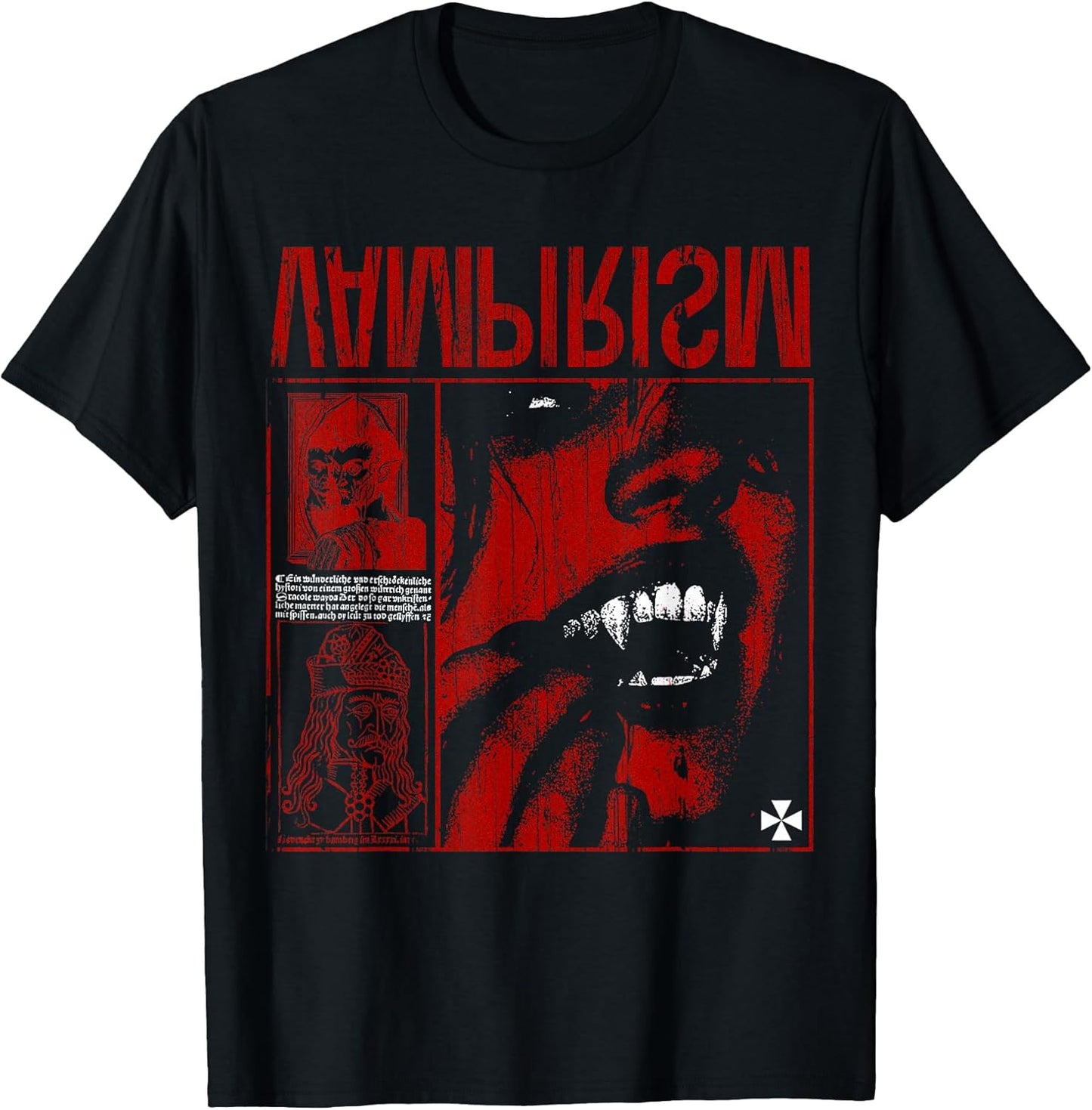 Dark Gothic Black and Red Vampire Emo Y2K Grunge Streetwear T-Shirt