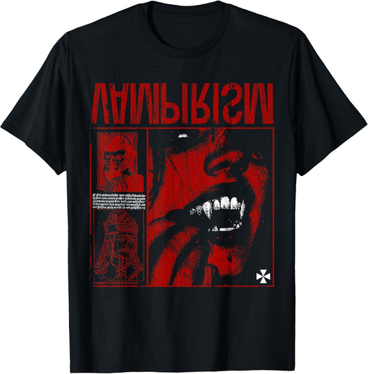 Dark Gothic Black and Red Vampire Emo Y2K Grunge Streetwear T-Shirt