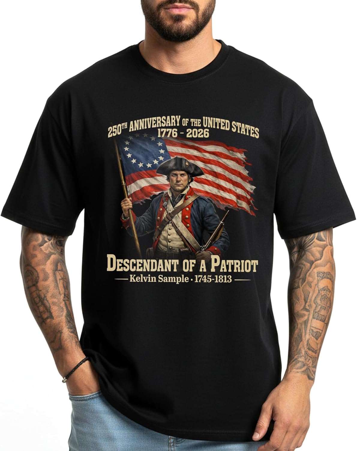 Descendant of a Patriot Shirt Custom Name – Personalized USA 250th Anniversary Shirts, 250 Anniversary USA Merchandise, Patriotic Shirts for Women, Gifts for Family Pride