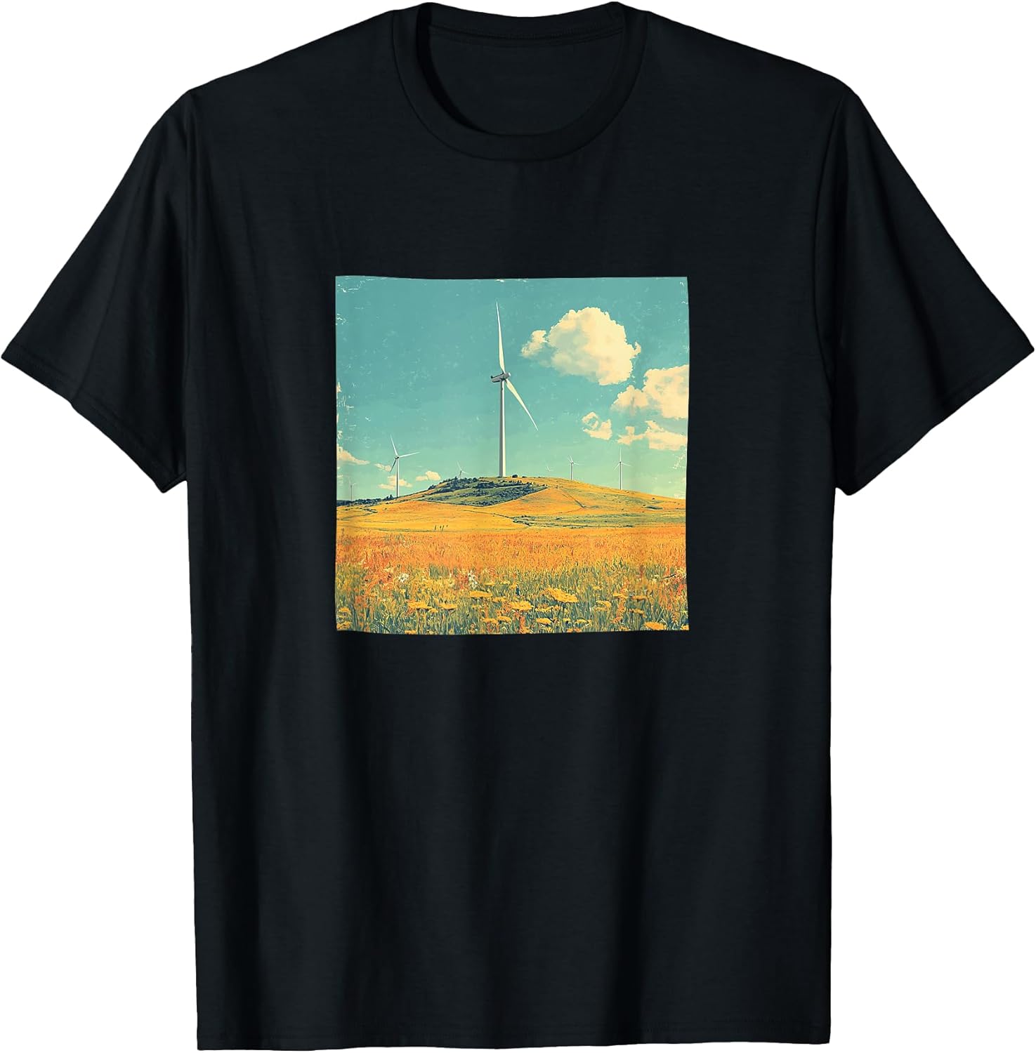 Hill With Wind Turbines Vintage Landscape Merch