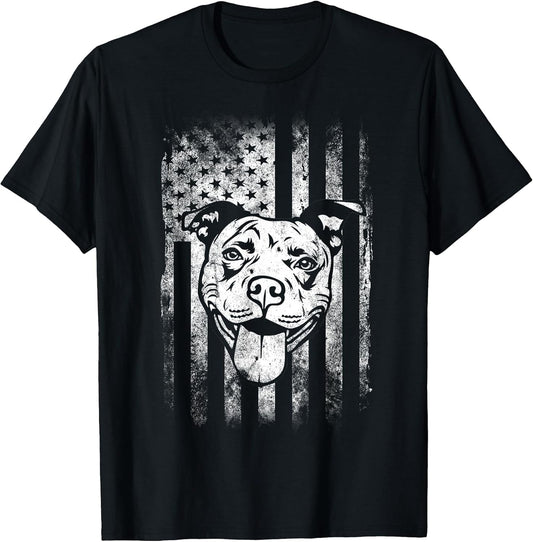 Patriotic Pitbull American Flag Dog Lover T-Shirt Small