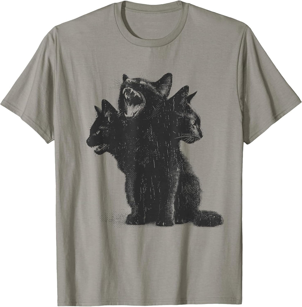 3 Headed Cat Vintage Grunge Alt 90s Halloween Goth Horror T-Shirt