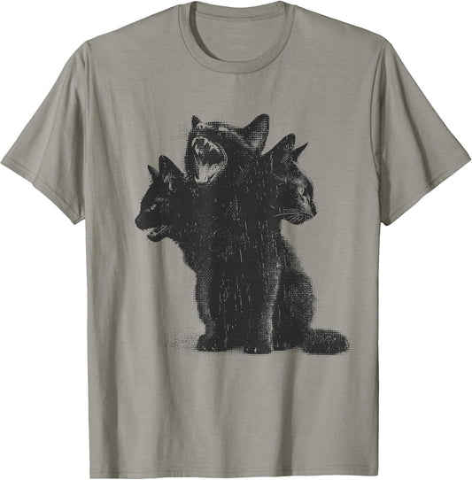 3 Headed Cat Vintage Grunge Alt 90s Halloween Goth Horror T-Shirt