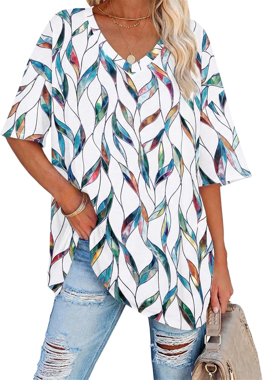 Womens Oversized Tshirts V Neck Tee Shirts Half Sleeve Loose Fit T Shirt Cotton Tunic Tops 2025