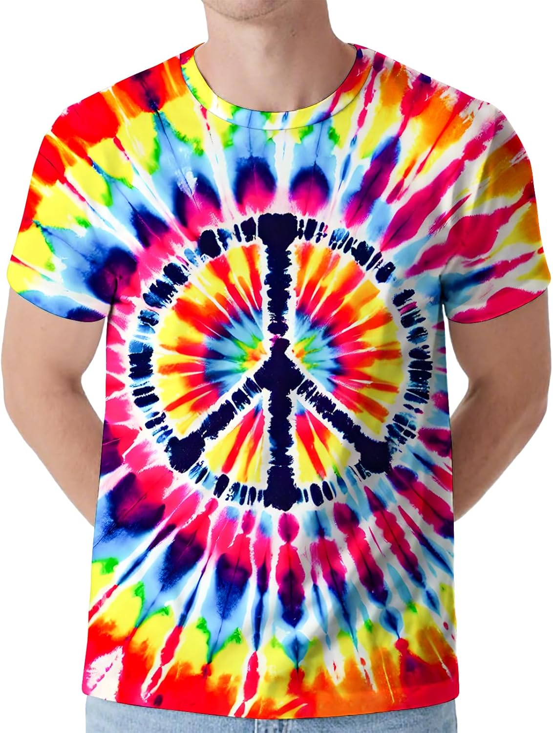 Men's Tie Dye Shirt Hippies Senior Short Sleeve Tees Crew Neck T Shirts