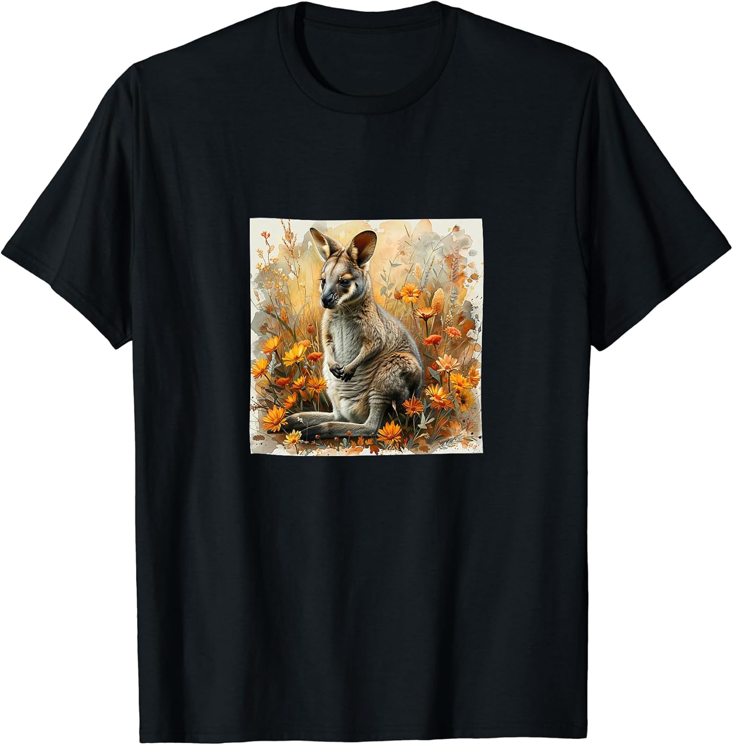 Wallaby With Flowers Around Boho Style Merch