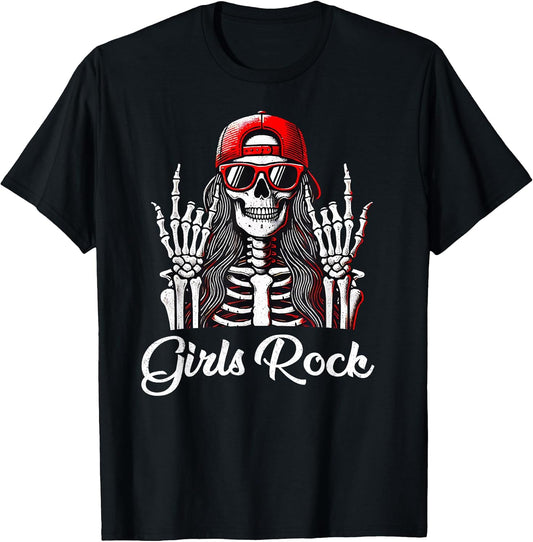 Girls Rock, Rock'n Roll Girl, Skeleton Rocker Cool Punk Rock T-Shirt