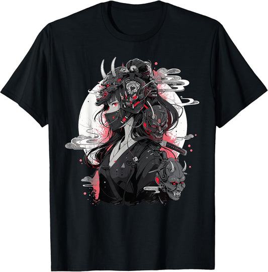 Anime Girl Gothic Waifu Japanese Kawaii Otaku Oni Mask T-Shirt