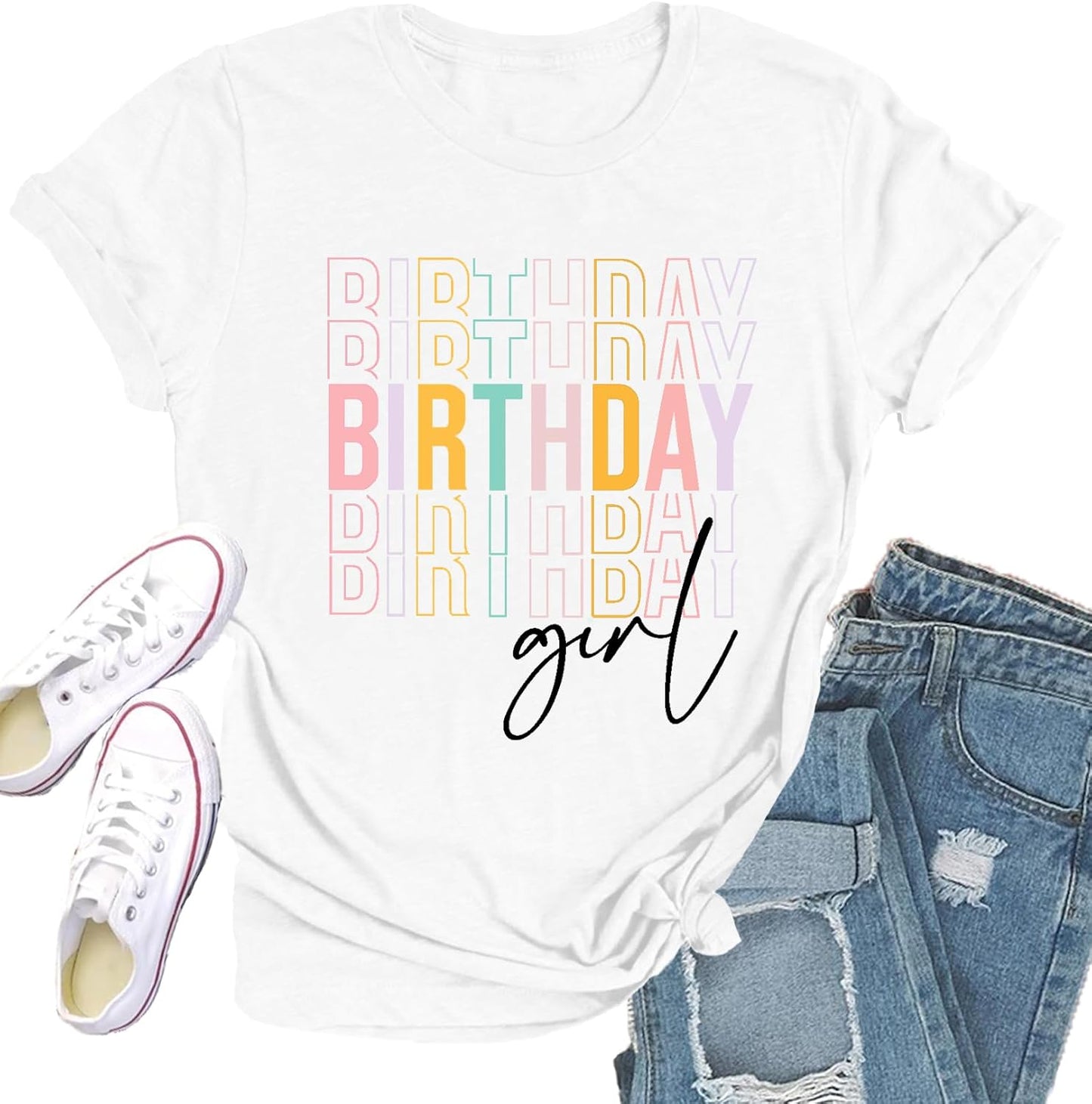 Birthday Girl Shirts for Women Happy B-Day T-Shirt Birthday Squad Tee Tops