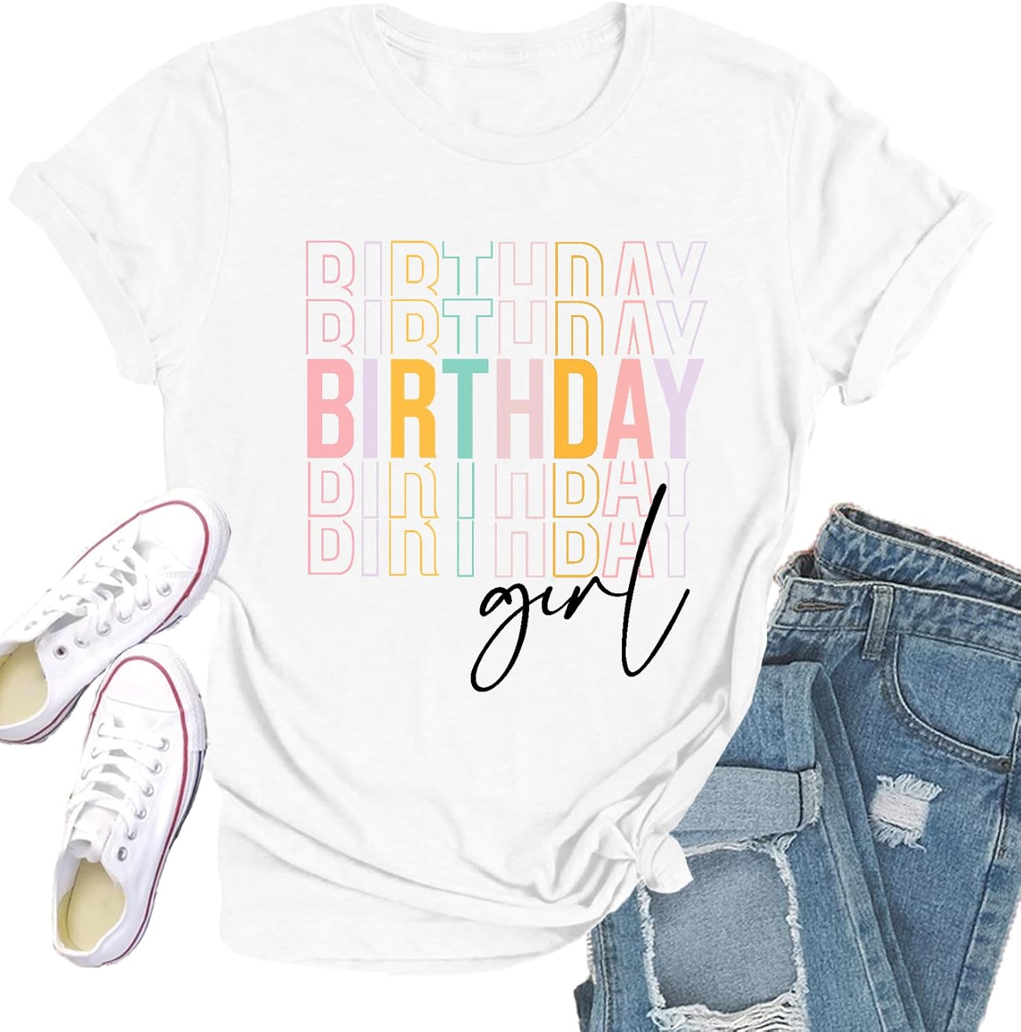 Birthday Girl Shirts for Women Happy B-Day T-Shirt Birthday Squad Tee Tops
