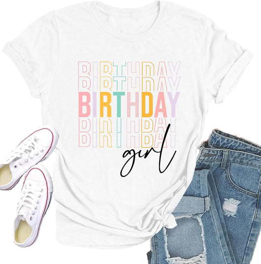 Birthday Girl Shirts for Women Happy B-Day T-Shirt Birthday Squad Tee Tops