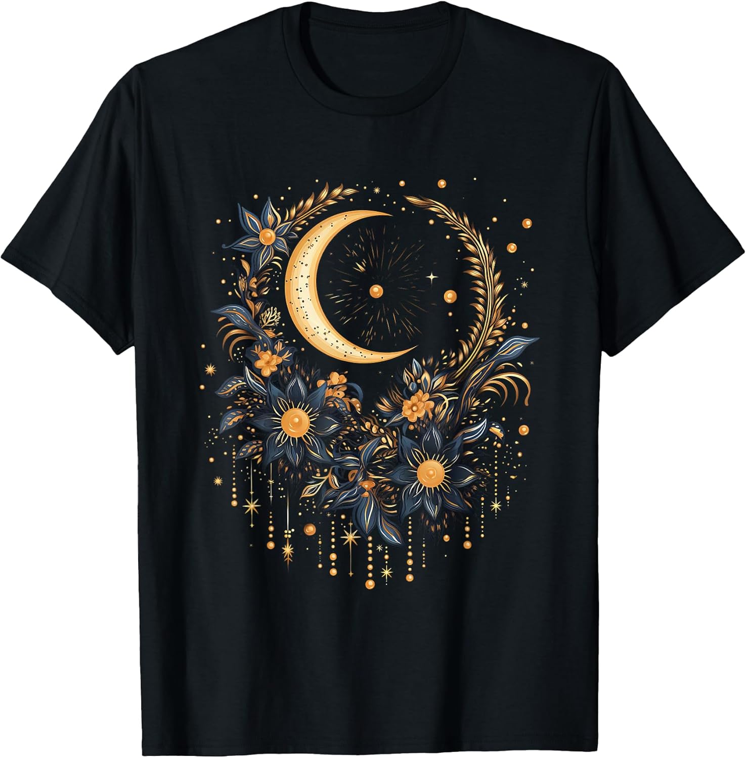 Mystical Sun and Moon with Woman Mystical Flowers Aesthetic T-Shirt