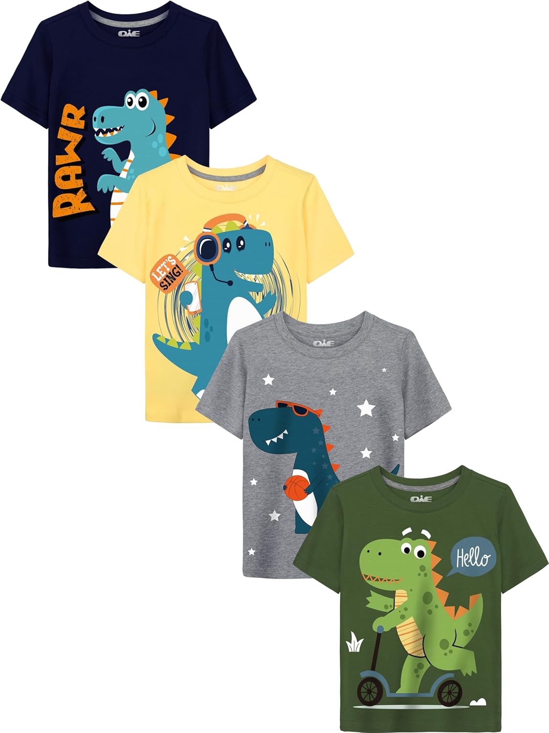 Toddler Boys Short Sleeve Shirts 4-Pack Cotton Summer T-Shirts Cartoon Graphic Tops Tees 18 Months to 8Y