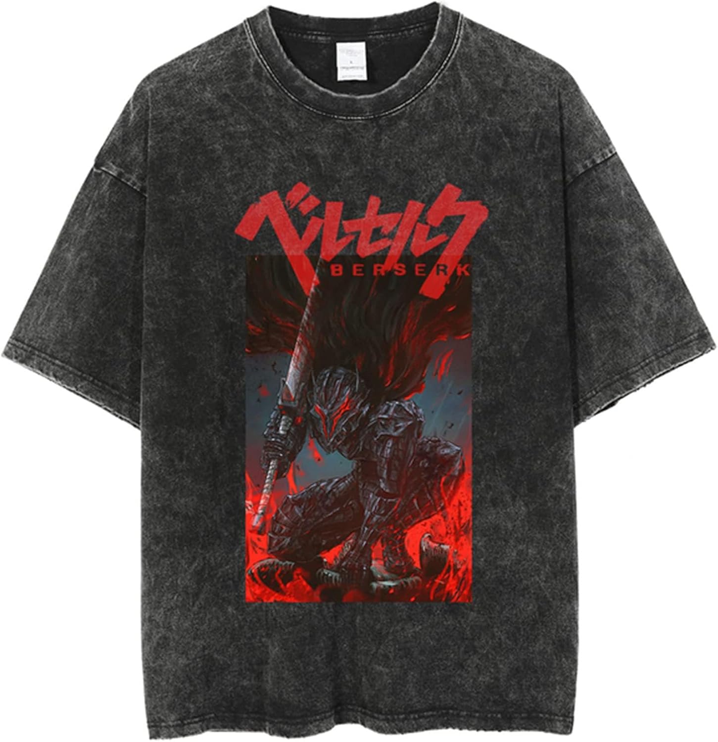 Y2K Tops Men's 90s Vintage Berserk Anime Graphic Shirts Summer Casual Tee Streetwear Harajuku Top Tshirt (1,L,Large)