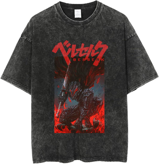 Y2K Tops Men's 90s Vintage Berserk Anime Graphic Shirts Summer Casual Tee Streetwear Harajuku Top Tshirt (1,L,Large)