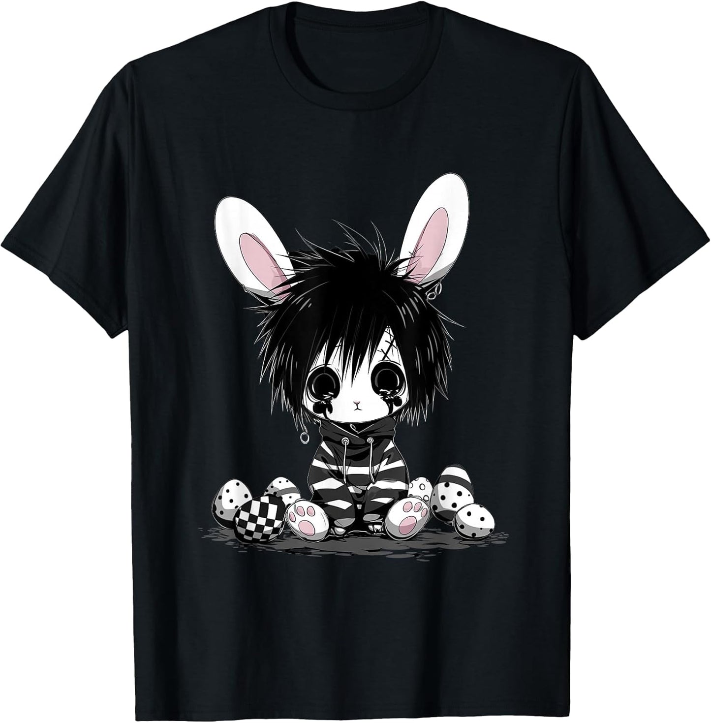 Emo Goth Black Easter Bunny K-Pop Boy Girl Teen Grunge Punk T-Shirt