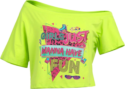 80s Outfit for Women Retro 80's Off The Shoulder Crop Tops Vintage 80s 90s Party Disco Shirt