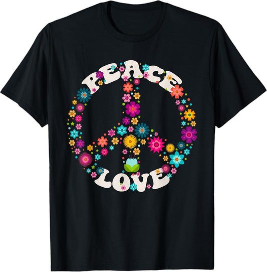 Peace Sign Love T Shirt 60s 70s Tie Dye Hippie Costume T-Shirt