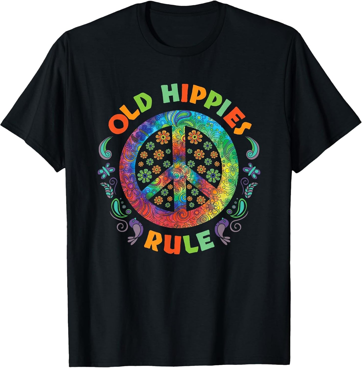 Old Hippies Rule Hippie Vintage Retro Costume Hippy Gift T-Shirt Small