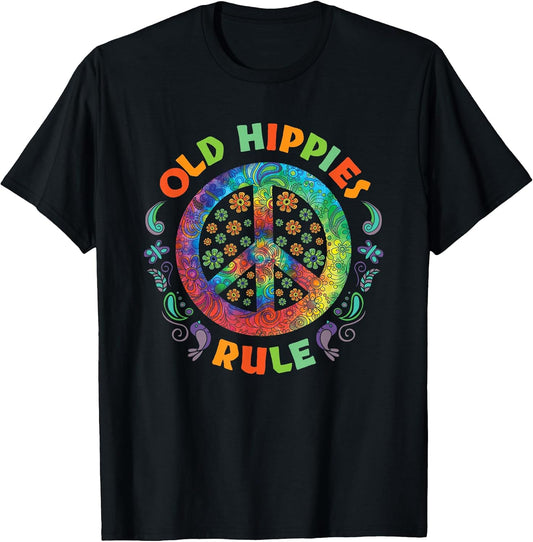 Old Hippies Rule Hippie Vintage Retro Costume Hippy Gift T-Shirt Small