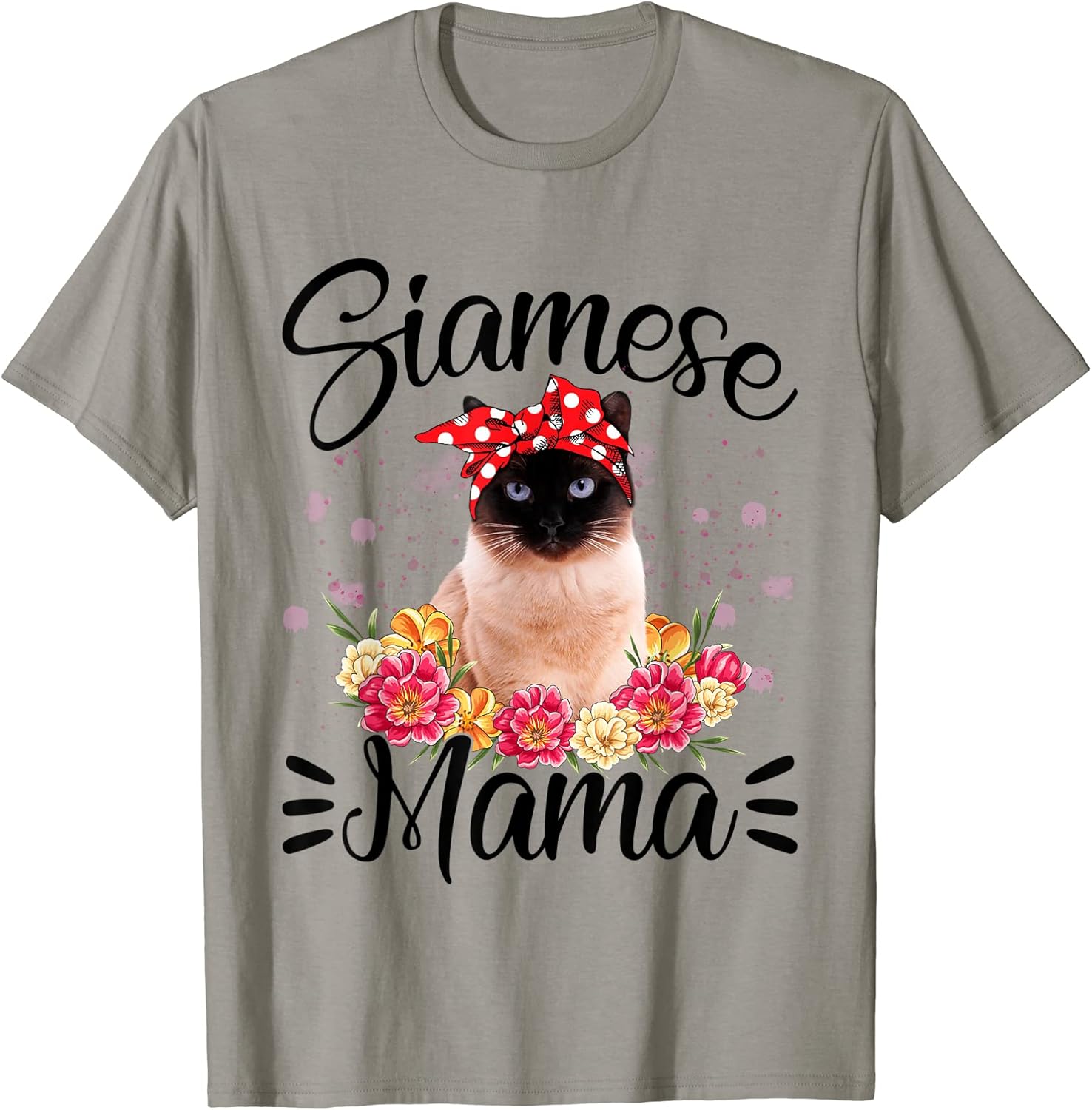 Cute Siamese Mama Flower Graphic Cat Lover Mother's Day T-Shirt for Men Women Kids