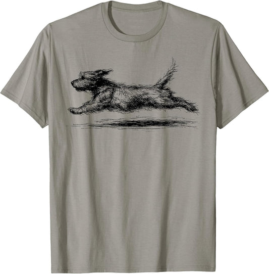 Retro Running Dog Sketch Sketch Minimalist Art T-Shirt