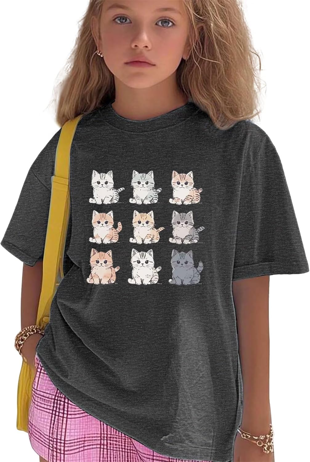 Girls Graphic Shirts Cat Lover Cute Graphic T-Shirt Oversized Soft Casual Tee for Kids Cat Girl Boys Summer Top