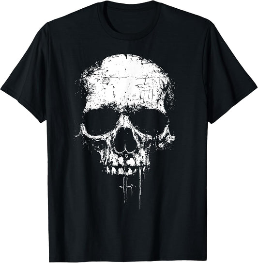 Skull Grunge Black White Art Graphic Women Men T-Shirt