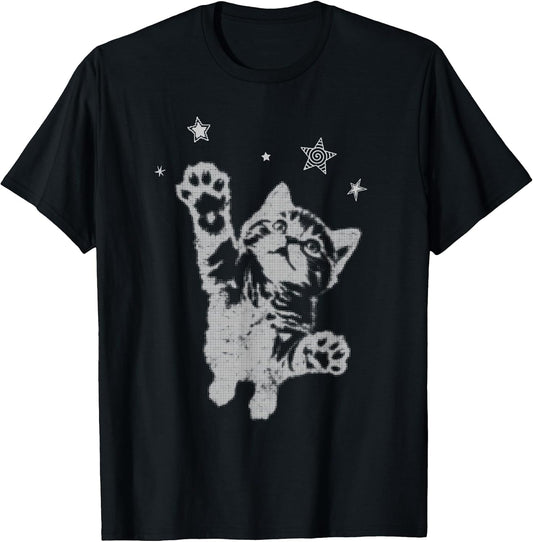 Y2K Cat Jumping Stars Silly 90s 2000s Grunge Vintage Graphic T-Shirt