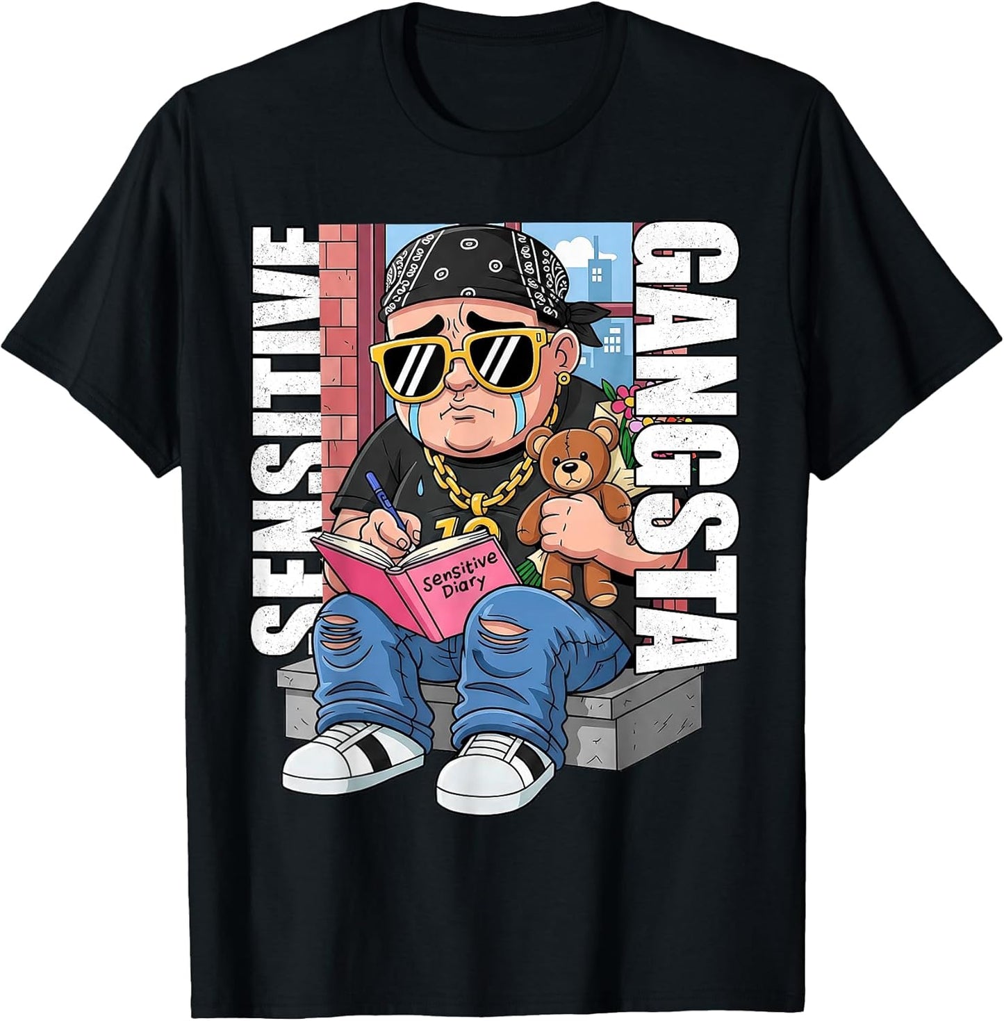 Sensitive Gangsta Urban Art Graphic T-Shirt