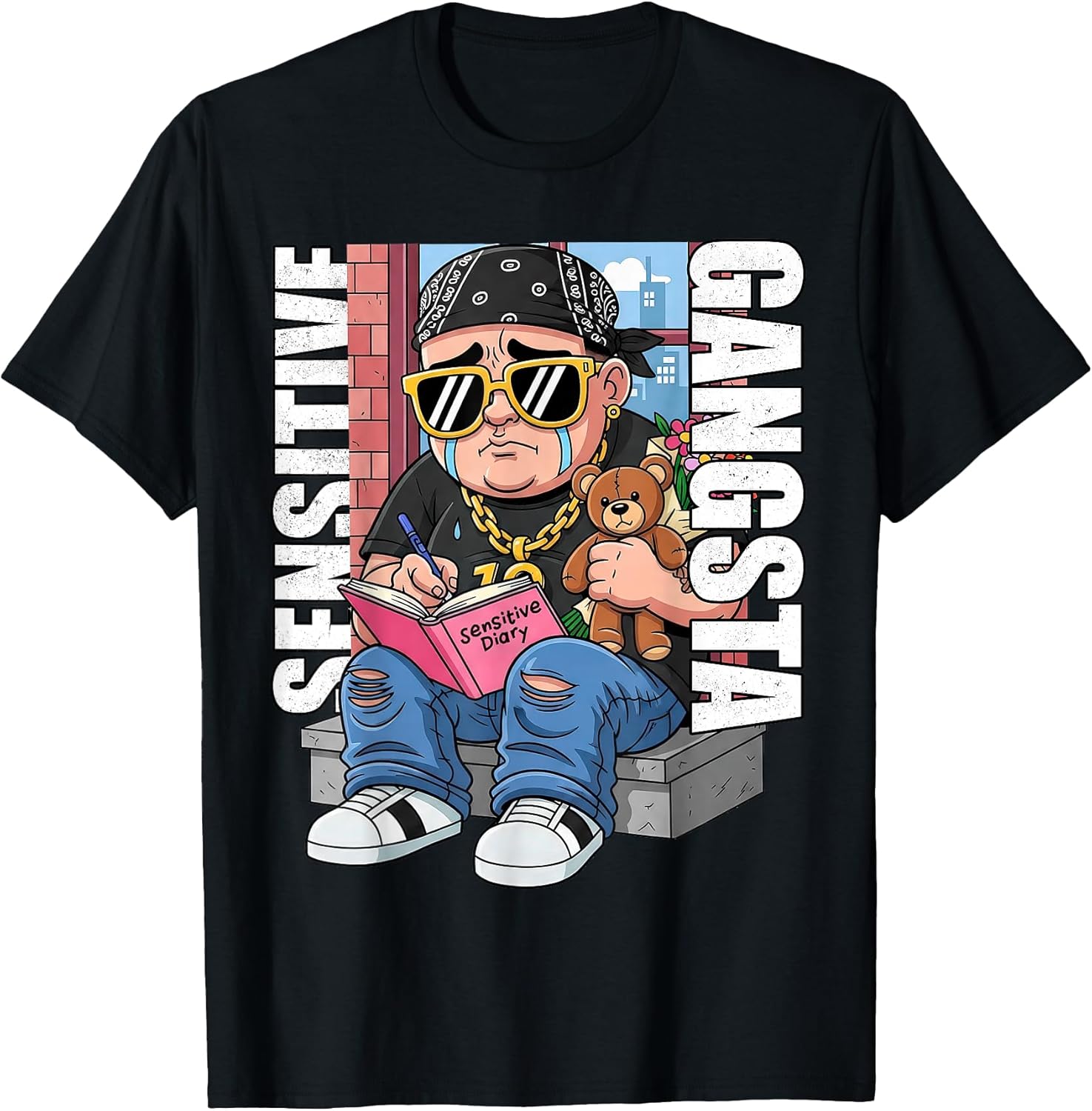 Sensitive Gangsta Urban Art Graphic T-Shirt