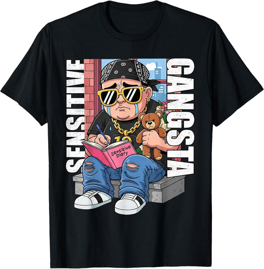 Sensitive Gangsta Urban Art Graphic T-Shirt