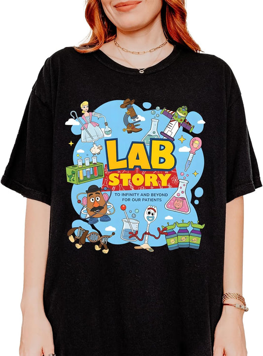 Lab Story Shirt Lab Week 2026 T-Shirt Science Laboratory Funny Graphic Tee La.b Technician Appreciation Gift to Infinity and Beyond for Our Patients Unisex Style