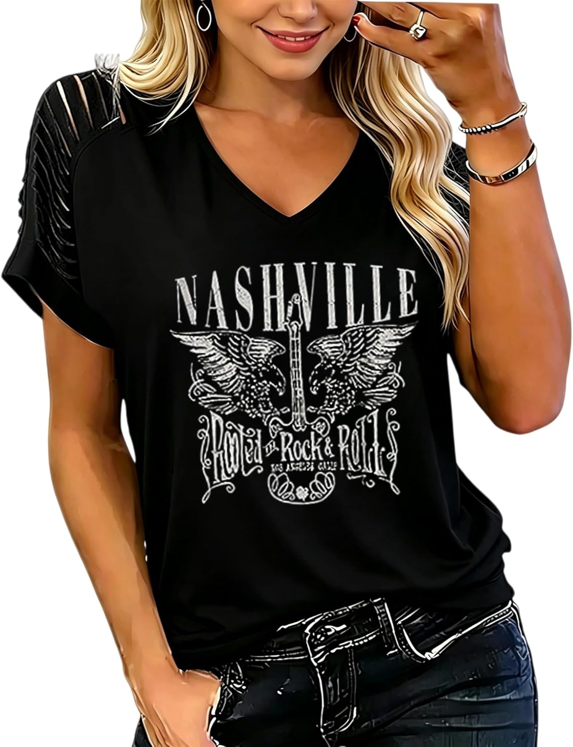 Rock and Roll Shirt Women Casual Country Music Tshirt Classic Rock Concert Outfits Vintage Nashville Graphic Tee Top