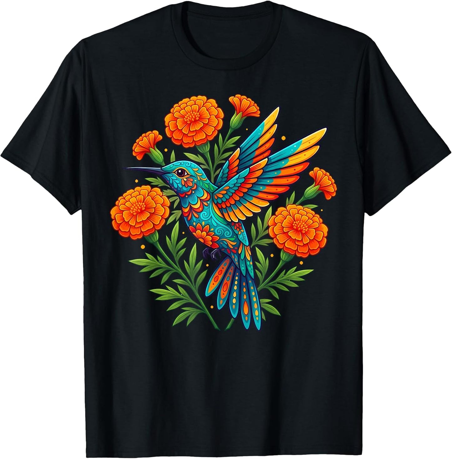 Mexican Folk Art Hummingbird Flower Bird Lover Nature T-Shirt