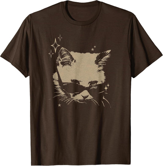 Y2K Cat Sunglasses 90s 2000s Grunge Vintage Graphic T-Shirt
