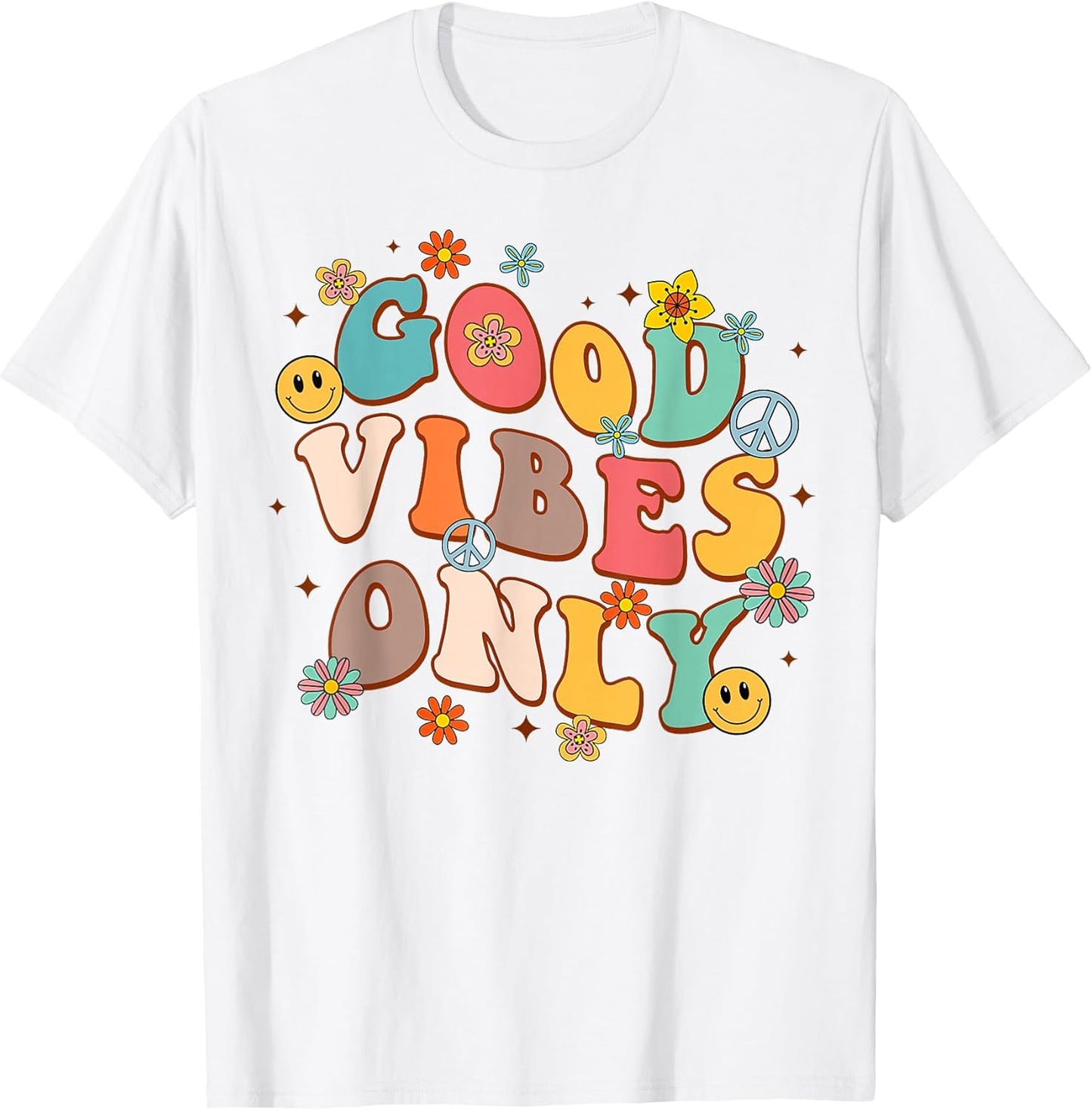 Good Vibes Only Peace Sign Love 60s 70s Retro Groovy Hippie T-Shirt