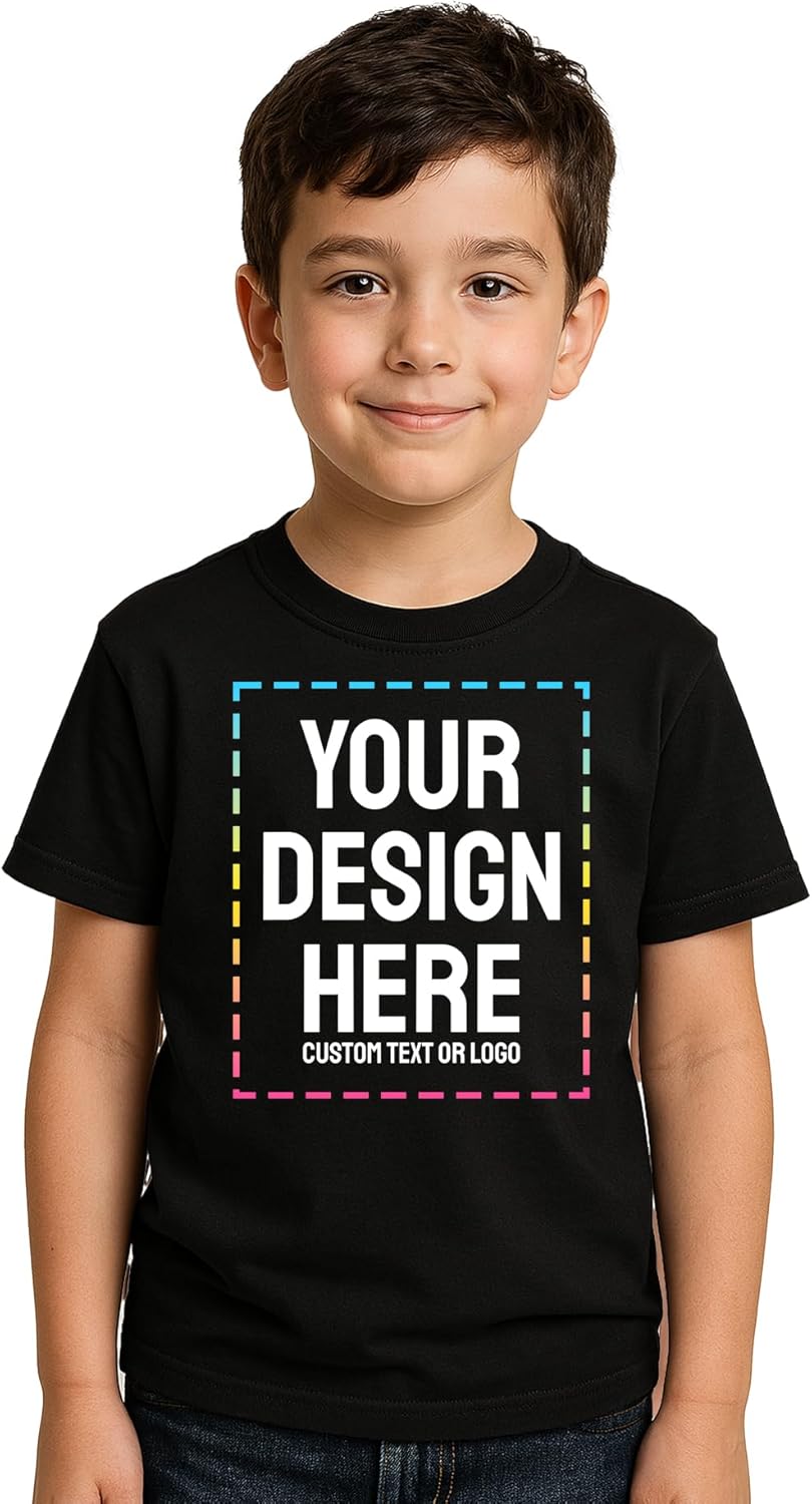 Personalized Kids T-Shirt Print with Text, Image or Logo - Custom DTF Printed Cotton Tees - Design Your Own Shirt for Kids